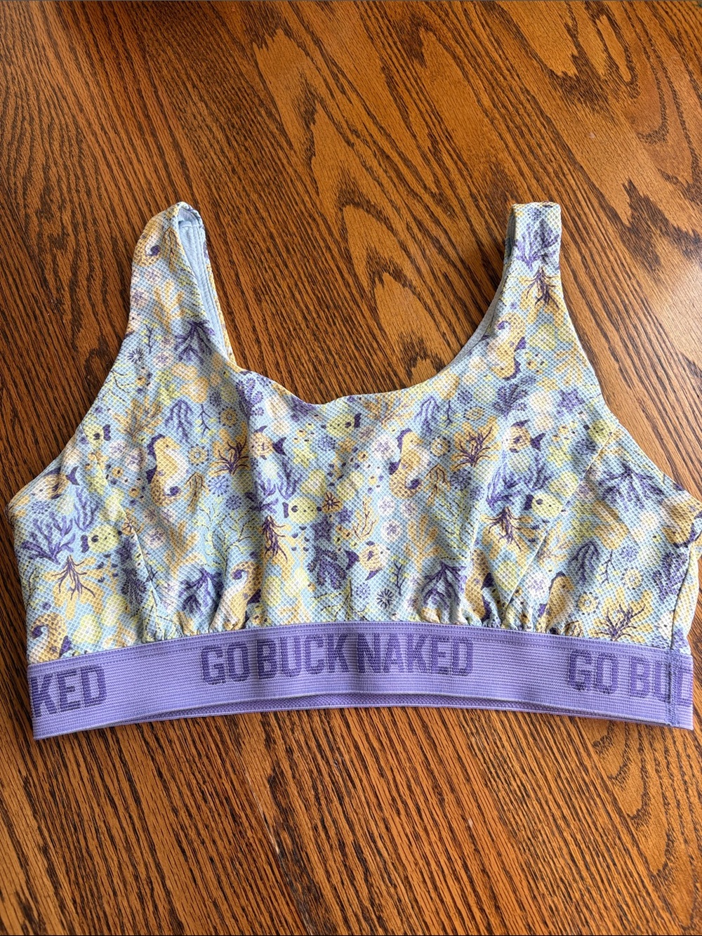 Duluth Trading Co Buck Naked Floral sea horse Scoop Bralette